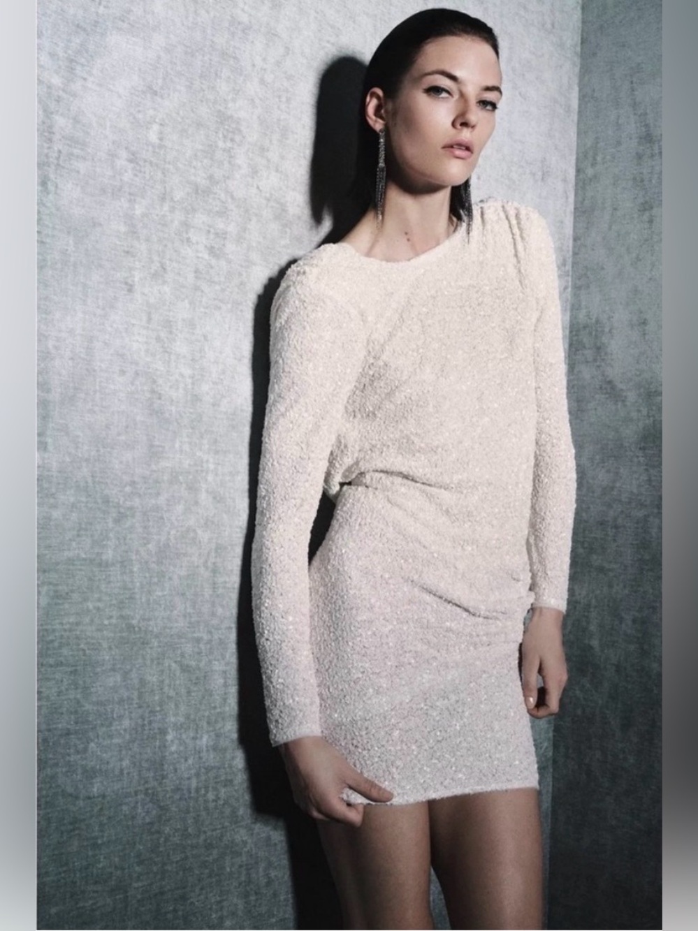 Zara Collection Ivory Cream Sequin Cowl Drape Back Mini Dress NWT